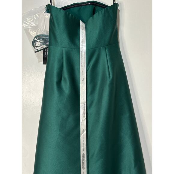 Alfred Sung Strapless Satin Gown Draped Skirt Front Slit Hunter Green Size 4 NWT - Picture 12 of 15